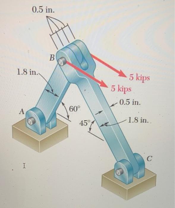 Two Horizontal 5 Kip Forces Are Applied To Pin B Of The Assembly Shown Knowing That A Pin Of 0 8 In Diameter Is Used A 1