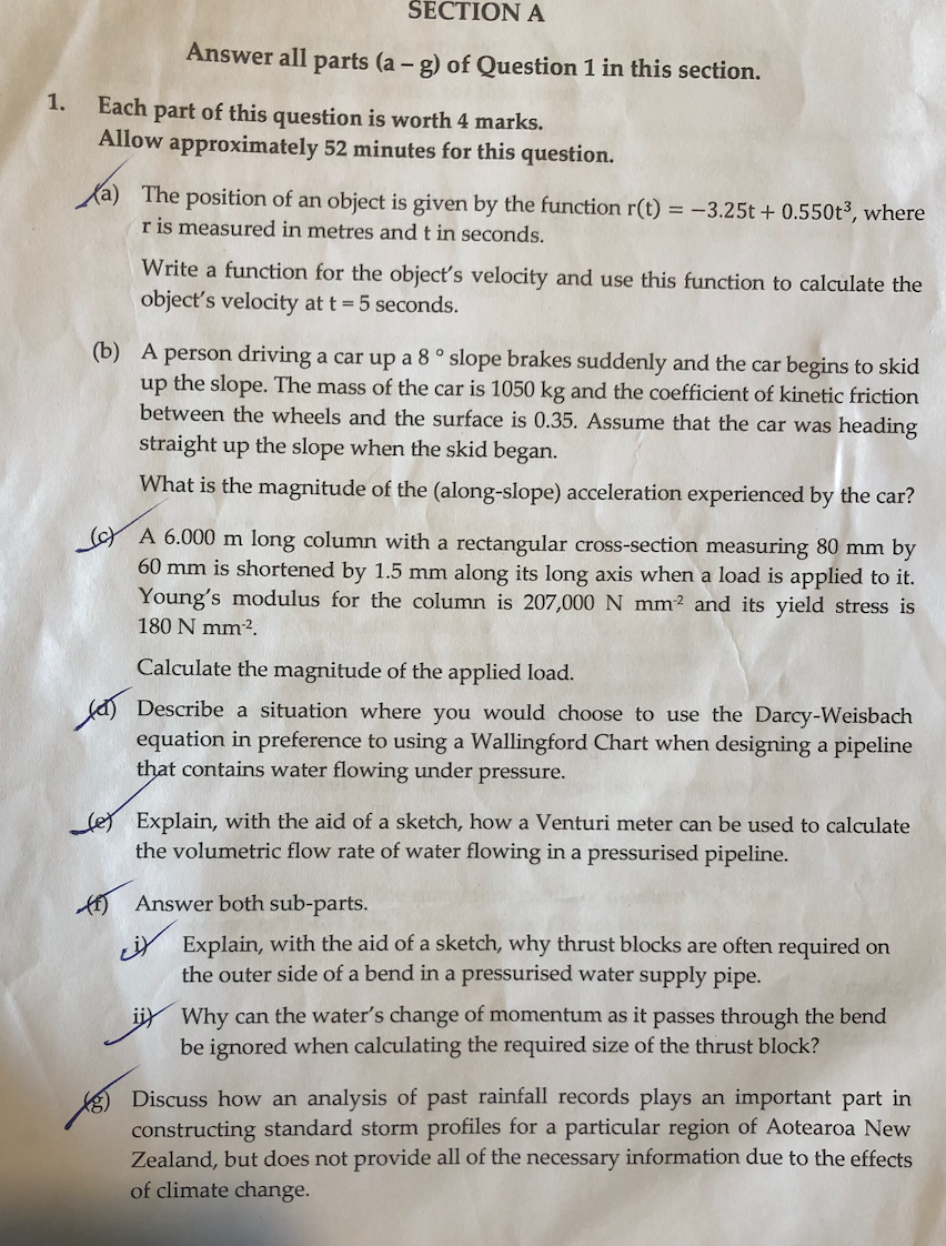 Answer All Parts A G Of Question 1 In This Section 1 Each Part Of This Question Is Worth 4 Marks Allow Approximatel 1