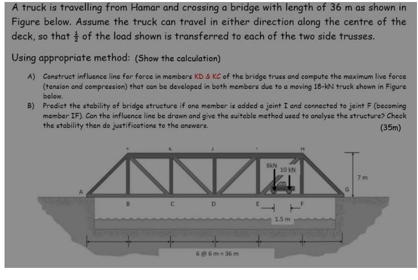 A Truck Is Travelling From Hamar And Crossing A Bridge With Length Of 36 M As Shown In Figure Below Assume The Truck Ca 1
