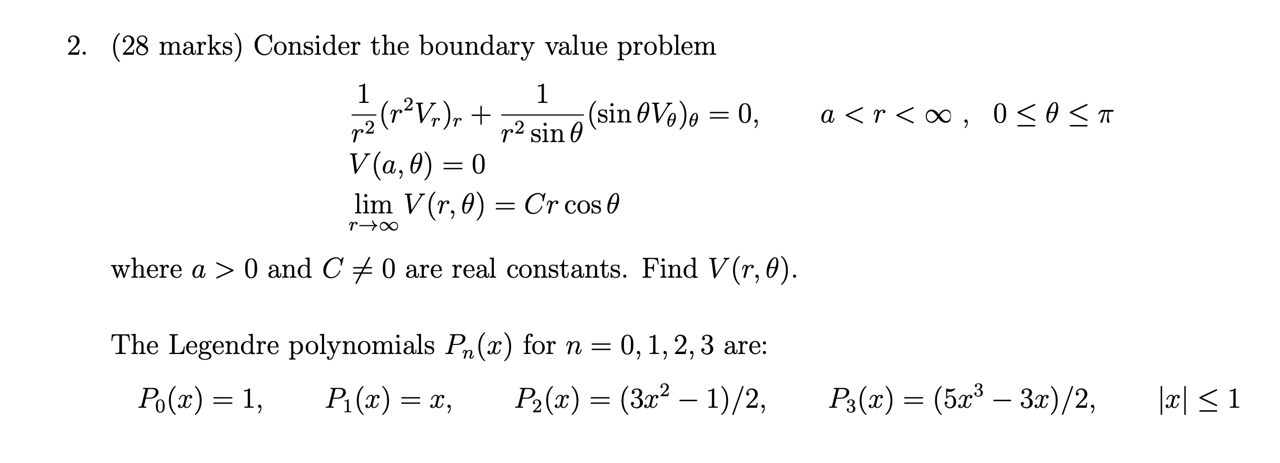2 28 Marks Consider The Boundary Value Problem 1 1 R P2 V A 0 0 Lim V R 0 Cr Cos E 7 Rv R Y2 Sing Sin Ovo 1