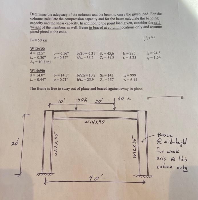 Determine The Adequacy Of The Columns And The Beam To Carry The Given Load For The Columns Calculate The Compression Ca 1