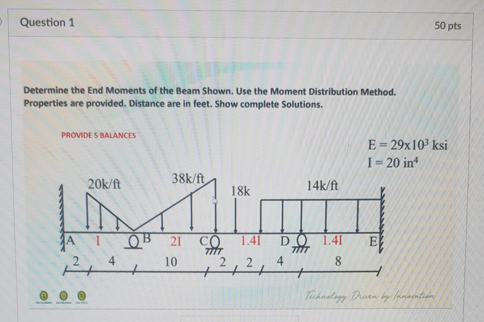 Determine The End Moments Of The Beam Shown Use The Moment Distribution Method Properties Are Provided Distance Are I 1