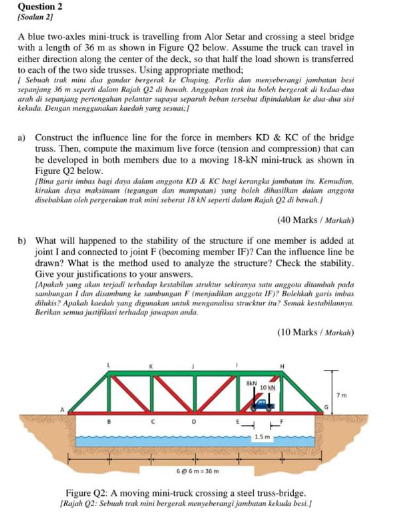 With A Fength Of 36 M As Shown In Figure Q2 Below Assume The Truck Can Travel In Either Direction Along The Center Of T 1
