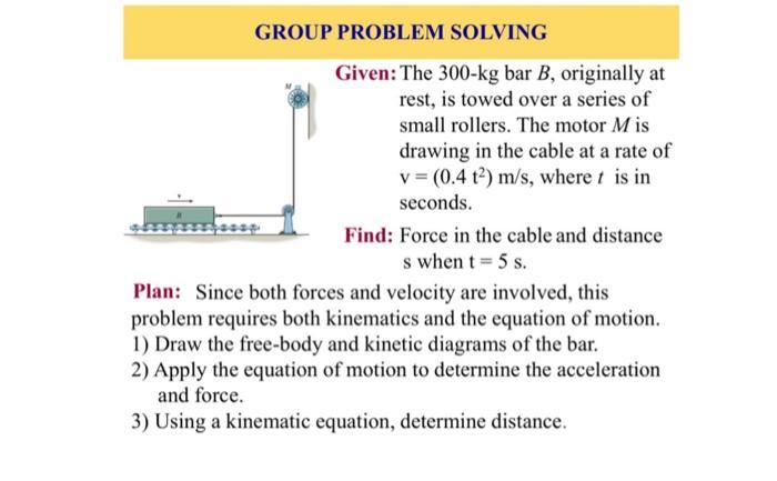 Group Problem Solving Given The 300 Kg Bar B Originally At Rest Is Towed Over A Series Of Small Rollers The Motor M 1