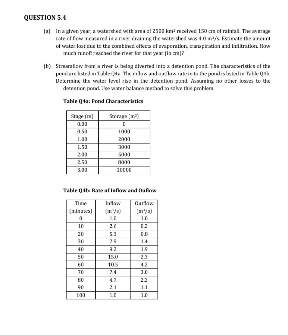 A In A Given Year A Watershed With Area Of 2500 Km2 Received 150 Cm Of Rainfall The Average Rate Of Flow Measured In 1