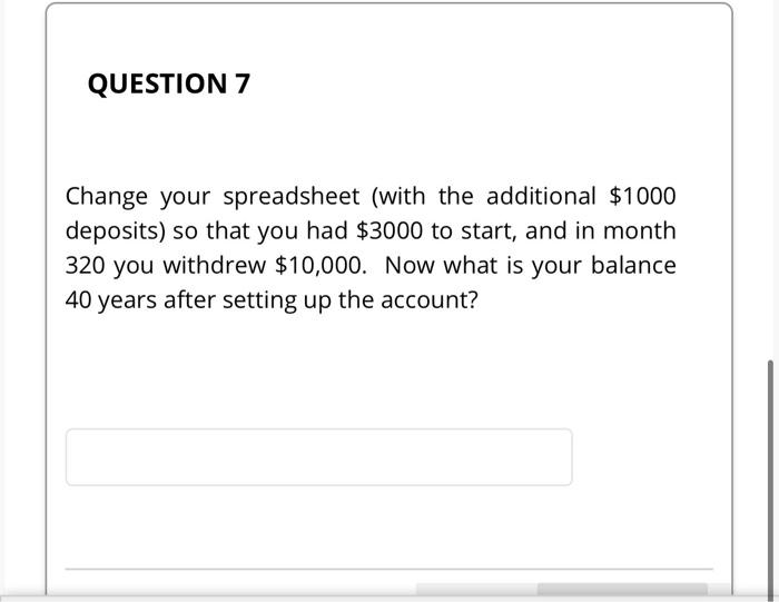 Question 1 Set The Initial Deposit To 0 And The Regular Monthly Deposit To 50 Set The Annual Interest Rate To 6 5 M 4
