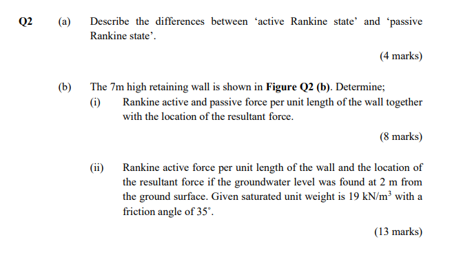 A Describe The Differences Between Active Rankine State And Passive Rankine State 4 Marks B The 7m High Retain 1