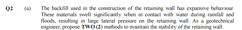 A The Backfill Used In The Construction Of The Retaining Wall Has Expansive Behaviour These Materials Swell Significa 1