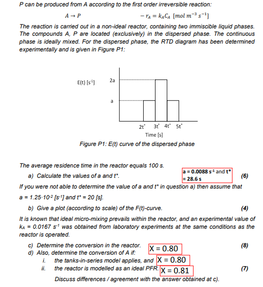 A P Ra Ka Ca Mol M 3 S 1 The Reaction Is Carried Out In A Non Ideal Reactor Containing Two Immiscible Liquid Phases 1