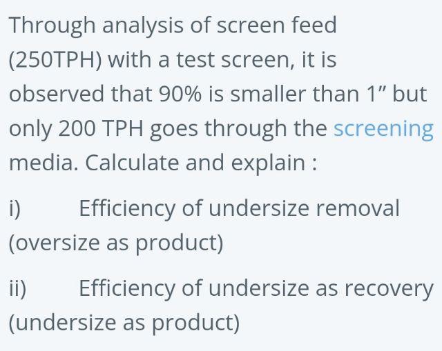Through Analysis Of Screen Feed 250tph With A Test Screen It Is Observed That 90 Is Smaller Than 1 But Only 200 Tp 1