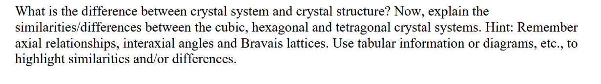 What Is The Difference Between Crystal System And Crystal Structure Now Explain The Similarities Differences Between T 1
