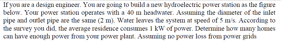 If You Are A Design Engineer You Are Going To Build A New Hydroelectric Power Station As The Figure Below Your Power S 1