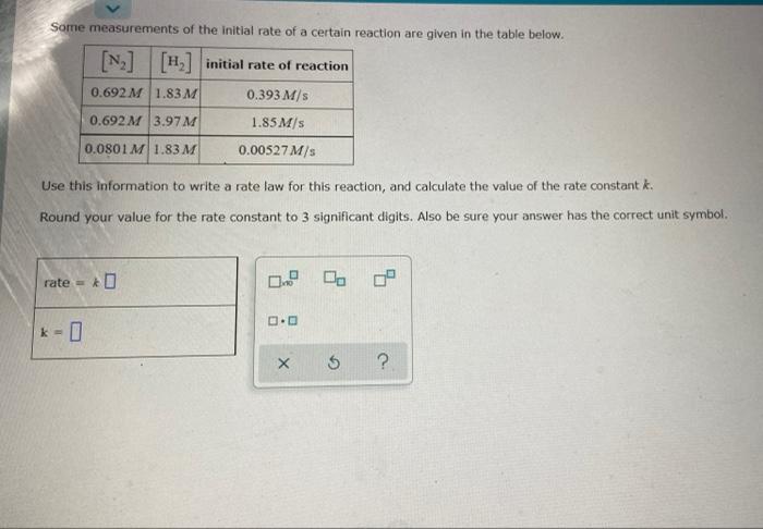 Some Measurements Of The Initial Rate Of A Certain Reaction Are Given In The Table Below Use This Information To Write 1