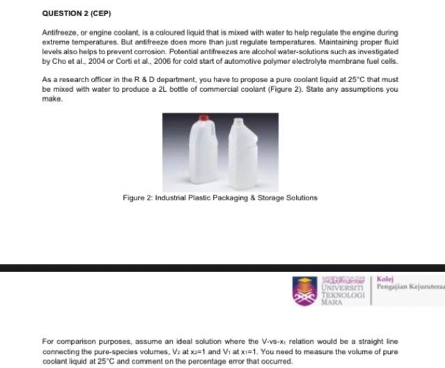 Question 2 Cep Antifreeze Or Engine Coolant Is A Coloured Liquid That Is Mixed With Water To Help Regulate The Engin 1