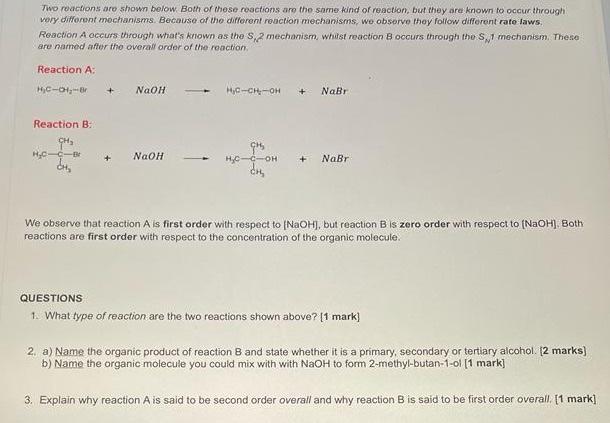 Tivo Reacfions Are Shown Below Both Of These Roactions Aro The Sametuind Of Reaction But They Are Known To Occur Throu 1