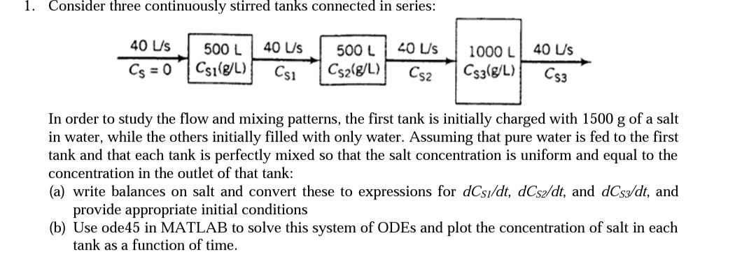 In Order To Study The Flow And Mixing Patterns The First Tank Is Initially Charged With 1500 G Of A Salt In Water Whil 1