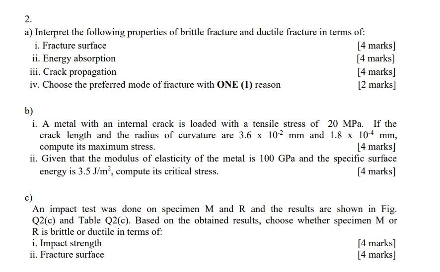 2 A Interpret The Following Properties Of Brittle Fracture And Ductile Fracture In Terms Of I Fracture Surface Ii 1