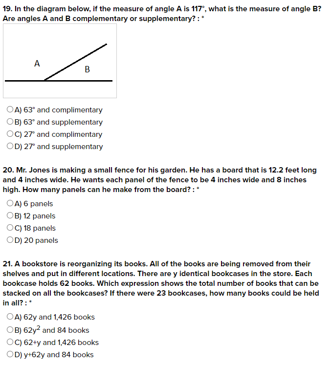 19 In The Diagram Below If The Measure Of Angle A Is 117 What Is The Measure Of Angle B Are Angles A And B Complem 1