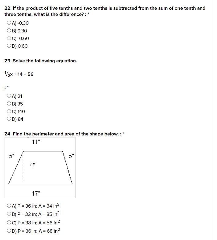 22 If The Product Of Five Tenths And Two Tenths Is Subtracted From The Sum Of One Tenth And Three Tenths What Is The D 1
