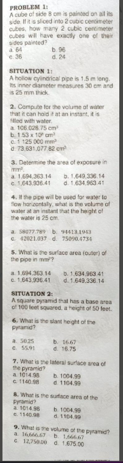 Problem 1 A Cube Of Side 8 Cm Is Painted On All Its Side If It Is Sl Ced Into 2 Cubic Centimeter Cubes How Many 2 Cub 1