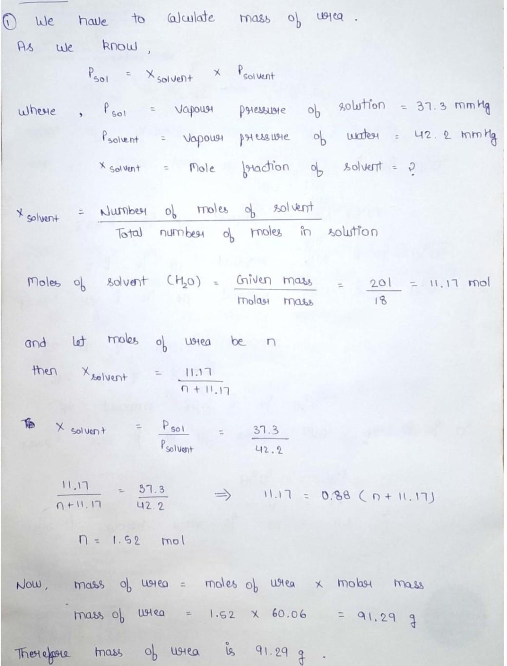 Please Help Me As I Put Both 91 29 G And 91 3 Grams For The Mass Of Urea But It Says It S Incorrect I Greatly Appreciat 2