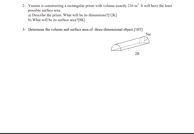 3 Determine The Volume And Surface Area Of Three Dimensional Object Focus On Question 3 As That S What I Really Need 1