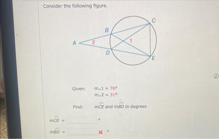 Consider The Following Figure Given M 1 76 M 2 31 Find Mce And Mbd In Degrees 1