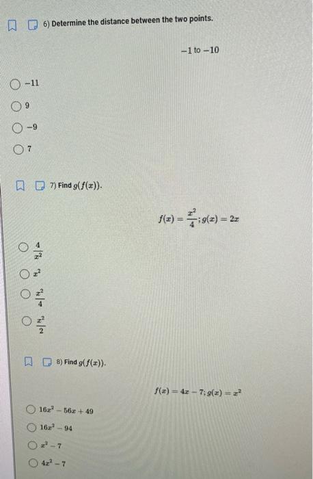 6 Determine The Distance Between The Two Points 1 To 10 11 9 9 7 7 Find G F X F X 4x2 G X 2x X24 X2 4x2 2 1