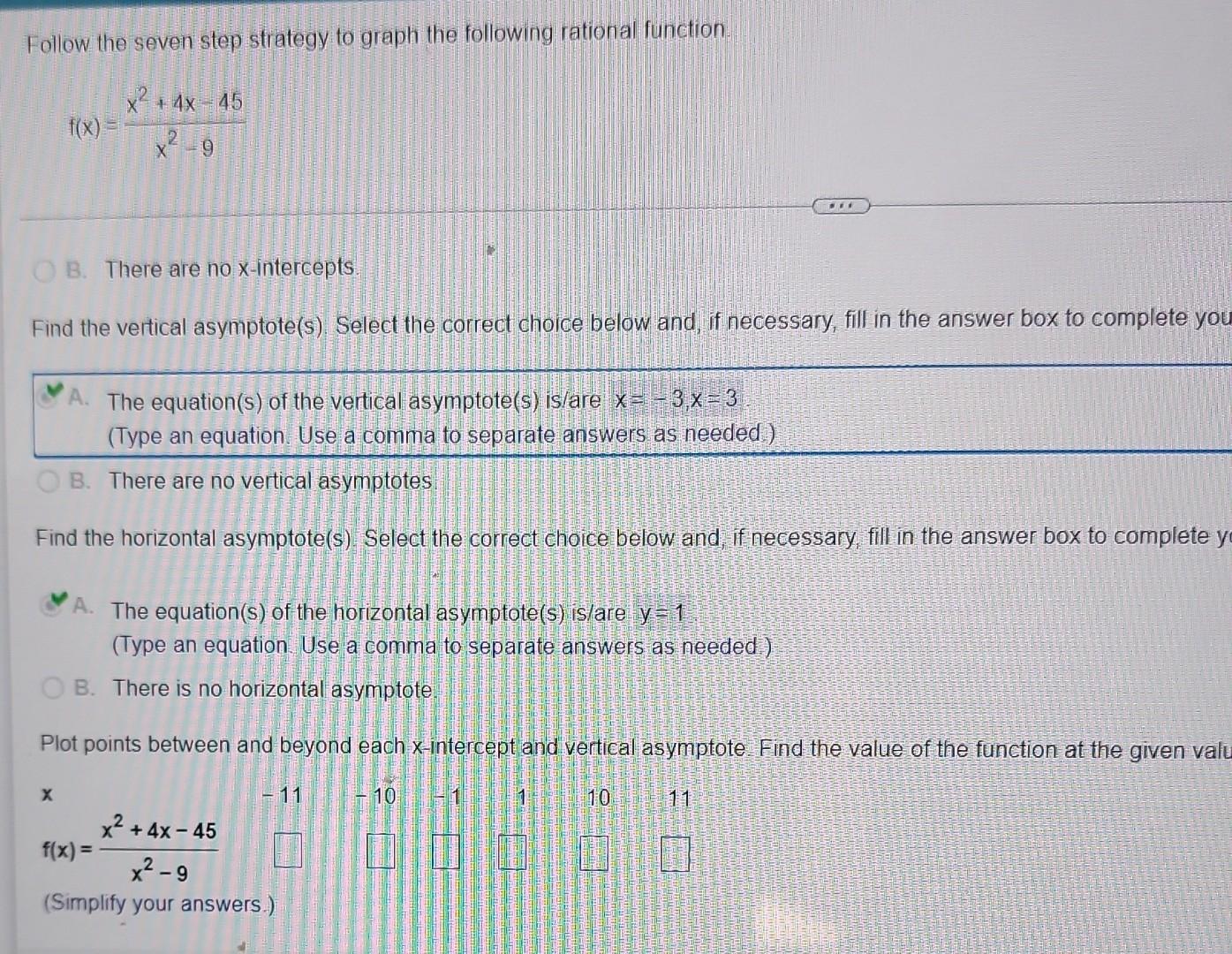 Follow The Seven Step Strategy To Graph The Following Rational Function F X X 22x B There Is No Intercept Find The 5