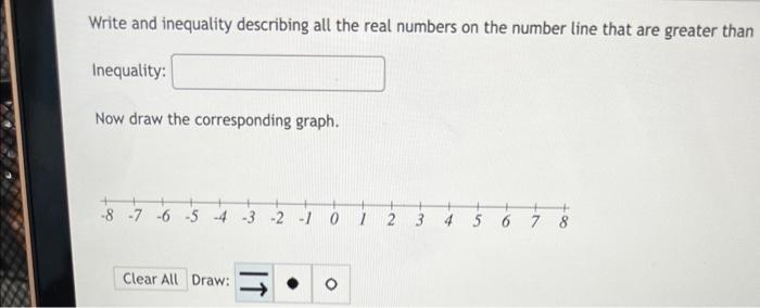 Write And Inequality Describing All The Real Numbers On The Number Line That Are Greater Than Inequality Now Draw The C 1