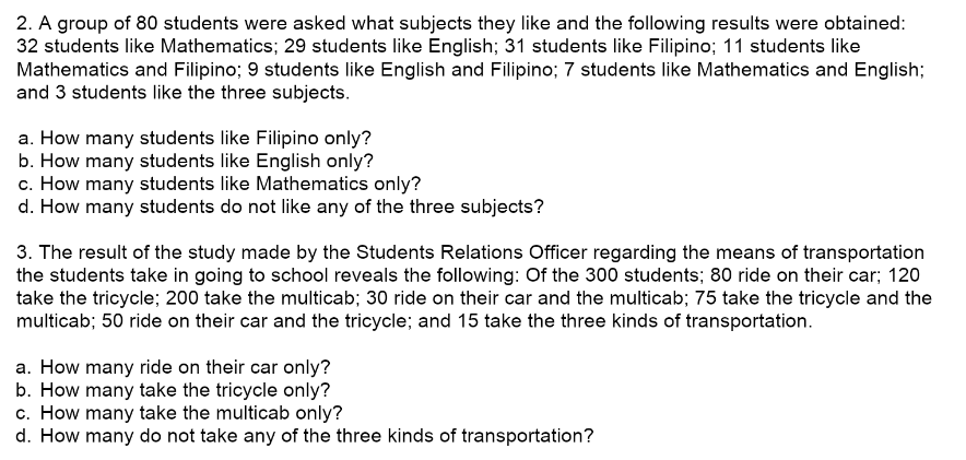 2 A Group Of 80 Students Were Asked What Subjects They Like And The Following Results Were Obtained 32 Students Like M 1