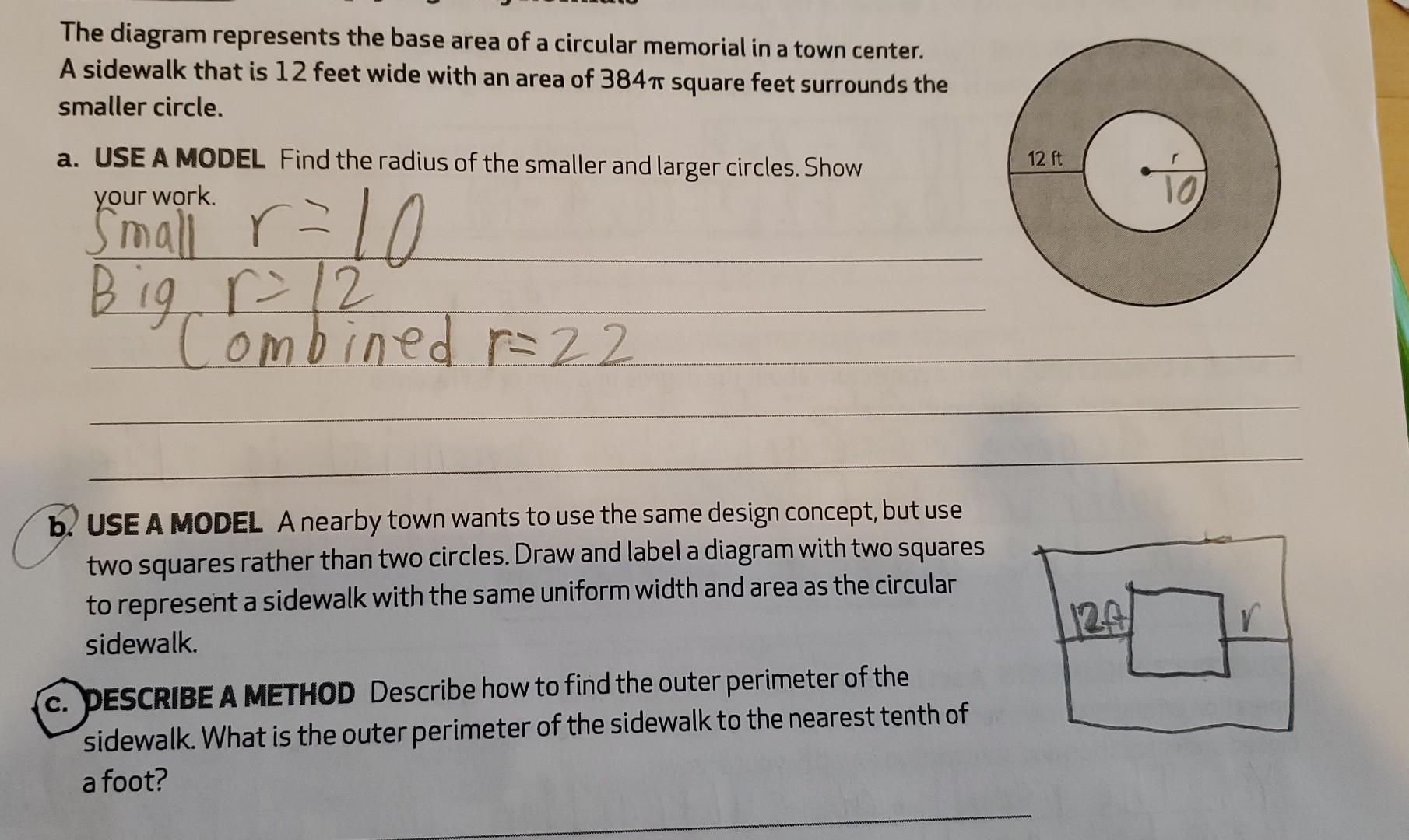 The Diagram Represents The Base Area Of A Circular Memorial In A Town Center A Sidewalk That Is 12 Feet Wide With An Ar 1
