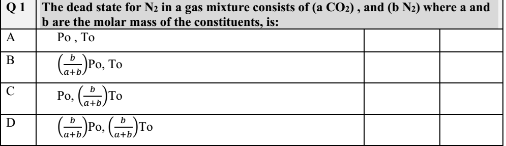 Q1 The Dead State For N2 In A Gas Mixture Consists Of A Co2 And B N2 Where A And B Are The Molar Mass Of The Consti 1