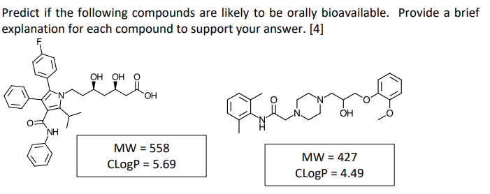 Predict If The Following Compounds Are Likely To Be Orally Bioavailable Provide A Brief Explanation For Each Compound T 1