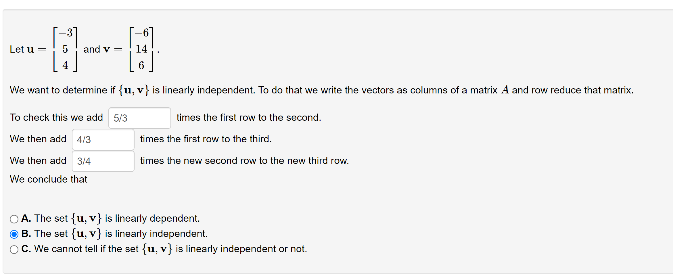 Let U 354 And V 6146 We Want To Determine If U V Is Linearly Independent To Do That We Write The Vect 1