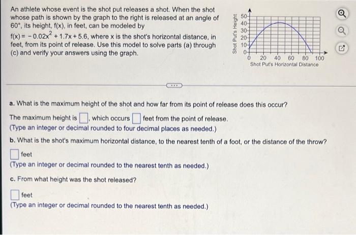 An Athlete Whose Event Is The Shot Put Releases A Shot When The Shot Whose Path Is Shown By The Graph To The Right Is R 1