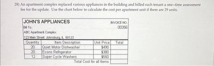 28 An Apartment Complex Replaced Various Appliances In The Building And Billed Each Tenant A One Time Assessment Fee Fo 1
