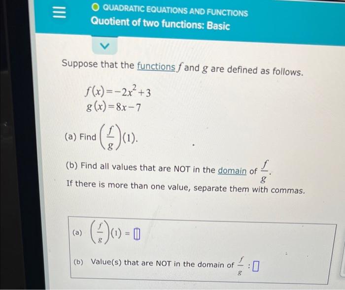 Suppose That The Functions F And G Are Defined As Follows F X 2x2 3g X 8x 7 A Find Gf 1 B Find All Values 1