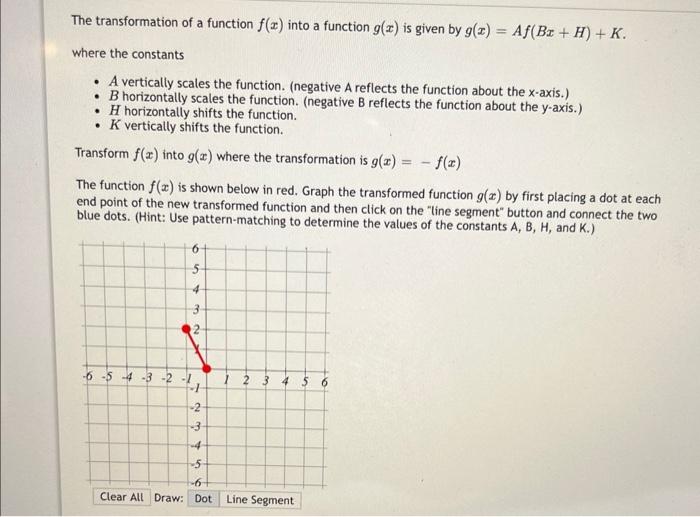 The Transformation Of A Function F X Into A Function G X Is Given By G X Af Bx H K Where The Constants A Vertical 1