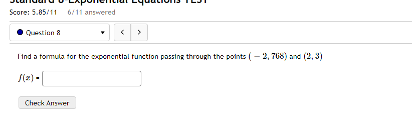 Find A Formula For The Exponential Function Passing Through The Points 2 768 And 2 3 F X 1