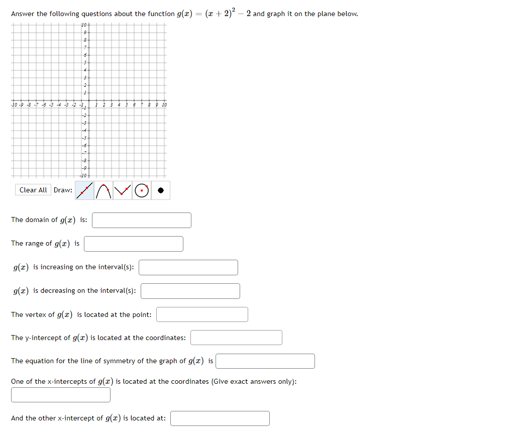 Answer The Following Questions About The Function G X X 2 2 2 And Graph It On The Plane Below Draw The Domain Of G X 1