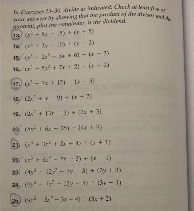 Practice Exercises In Exercises 1 12 Divide The Polynomial By The Monomial 1 5x325x7 15x5 10x3 2 7x349x7 28x5 14x 2