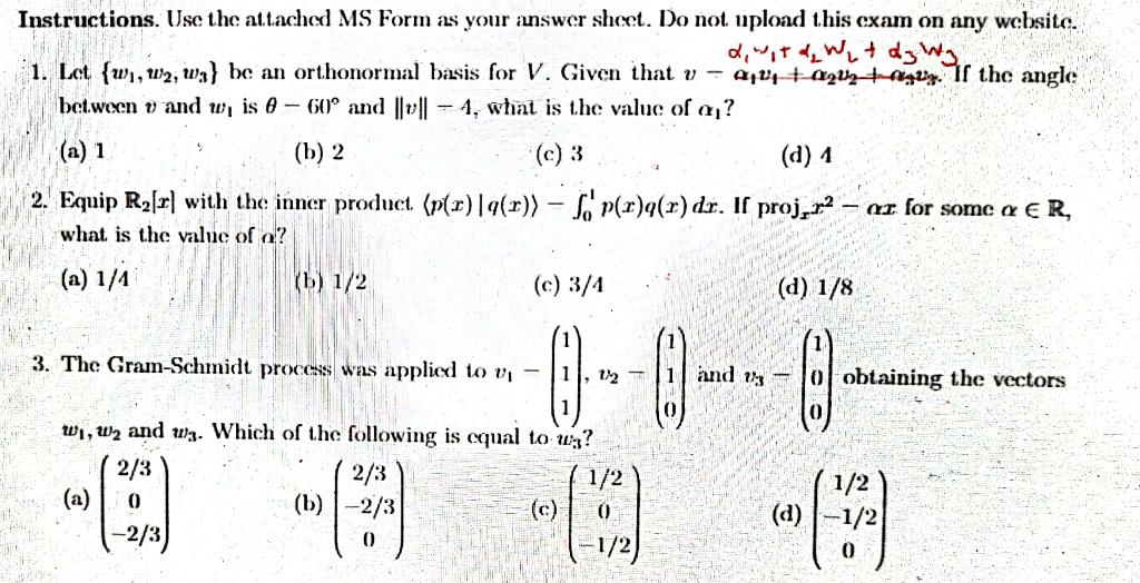 Instructions Use The Attached Ms Form As Your Answer Sheet Do Not Upload This Exam On Any Website 1 Let W1 W2 W3 1