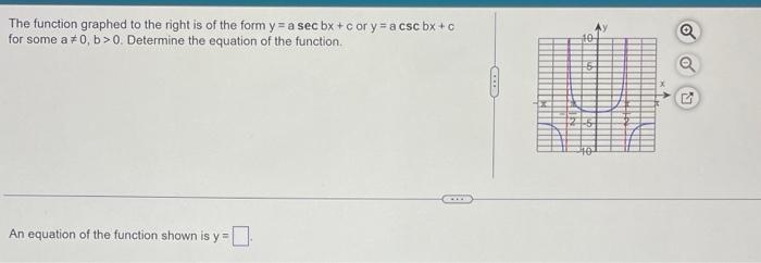The Function Graphed To The Right Is Of The Form Y A Sec Bx C Or Y A Csc Bx C For Some A 0 B 0 Determine The Equation 1