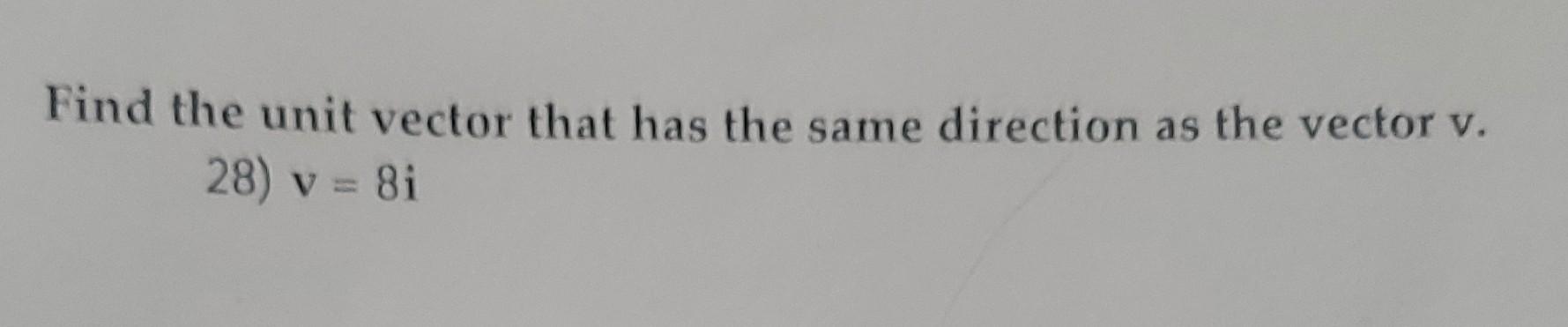 Find The Unit Vector That Has The Same Direction As The Vector V 28 V 8i 1