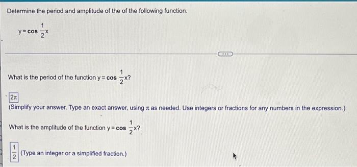 Determine The Period And Amplitude Of The Of The Following Function Y Cos21 X What Is The Period Of The Function Y Cos2 1