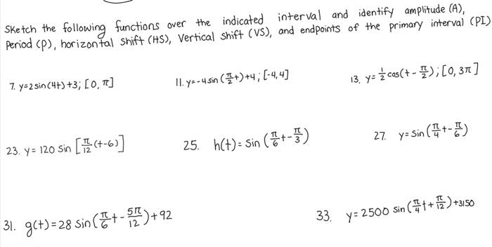 Sketch The Following Functions Over The Indicated Interval And Identify Amplitude A Period P Horizontal Shift Hs 1
