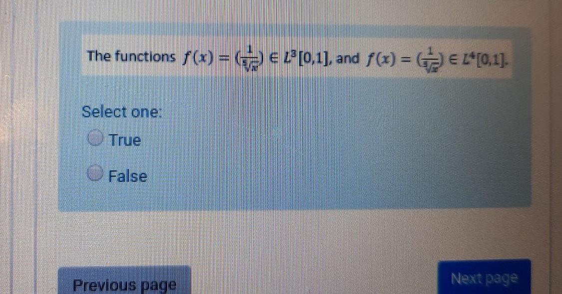 The Functions F X El 0 1 And P X L 0 1 Select One True False Previous Page Next Page 1