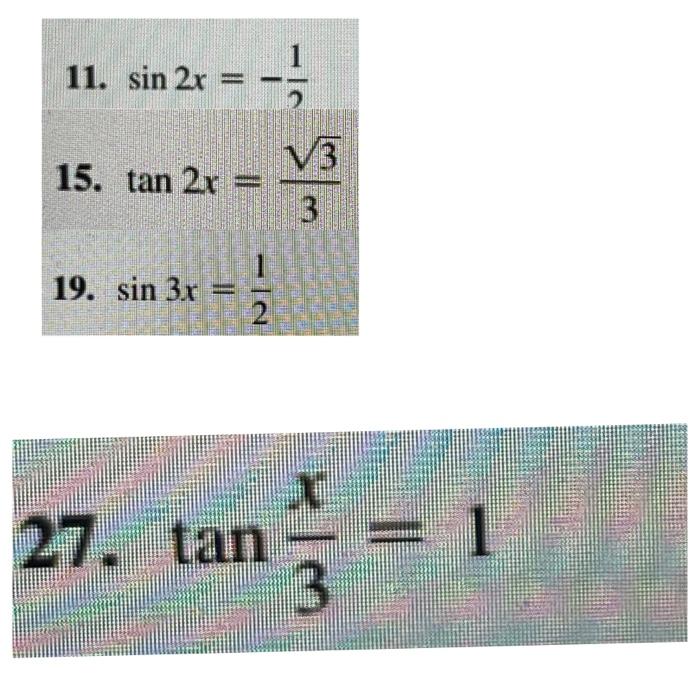 11 Sin2x 21 15 Tan2x 33 19 Sin3x 21 Tan3x 1 1