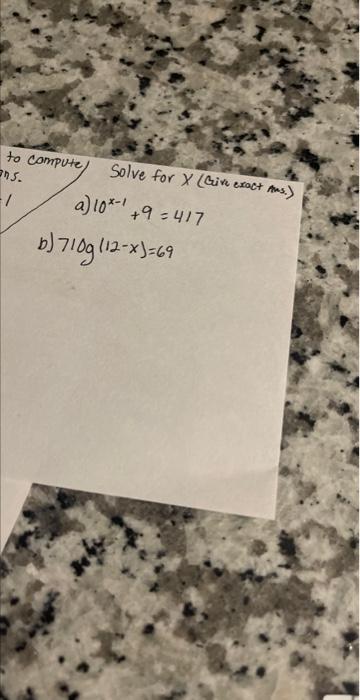 A 10x 1 9 417 7log 12 X 69 1